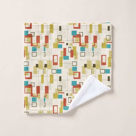 Mid Century Modern, Retro, Geometrisch, Turquoise, Bad Handdoek (Wasdoekje)