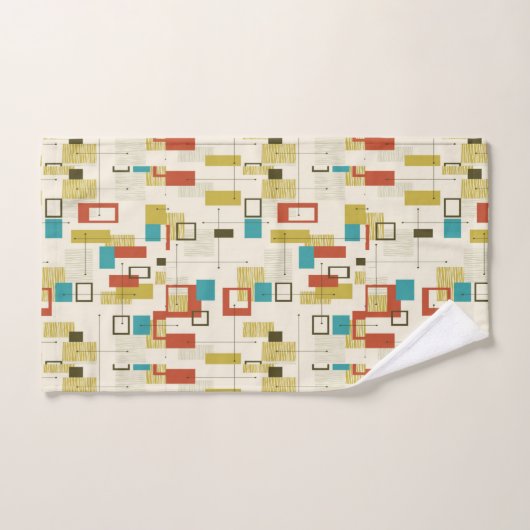 Mid Century Modern, Retro, Geometrisch, Turquoise, Bad Handdoek (Handdoek)