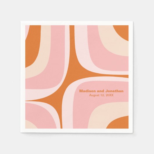 Mid Century Modern Retro Groove Roze en Sinaasappe Servet (Voorkant)