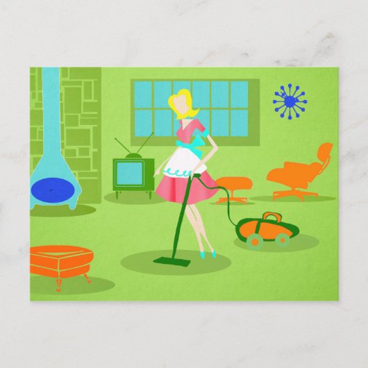 Mid Century Modern Retro Huisvrouw Briefkaart (Voorkant)