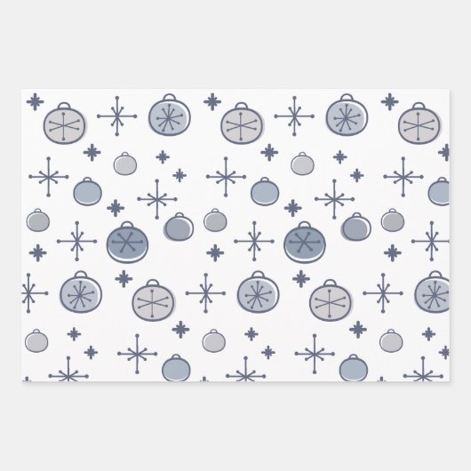 Mid Century Modern Retro Kerstkunst Silver Inpakpapier Vel (Voorkant 3)