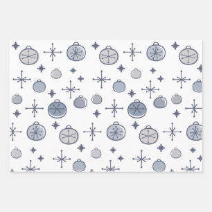 Mid Century Modern Retro Kerstkunst Silver Inpakpapier Vel