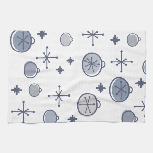 Mid Century Modern Retro Kerstkunst Silver Theedoek (Horizontaal)