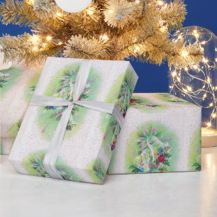 Mid Century Modern Retro Kerstmis Bells Holly Cadeaupapier