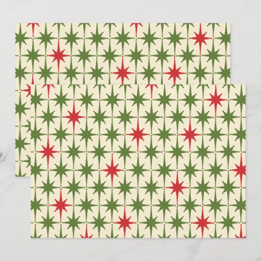 Mid-Century Modern Retro KerstStarbursts Kaart (Voorkant / Achterkant)