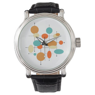 Mid Century Modern Retro Oranje turkooiscirkels Horloge