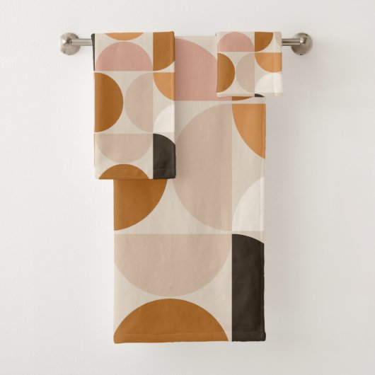 Mid Century Modern Retro Pattern Brown Earth Tones Bad Handdoek (Insitu)