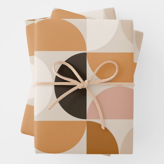 Mid Century Modern Retro Pattern Brown Earth Tones Inpakpapier Vel (In situ)