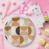 Mid Century Modern Retro Pattern Brown Earth Tones Papieren Bordje (Feest)