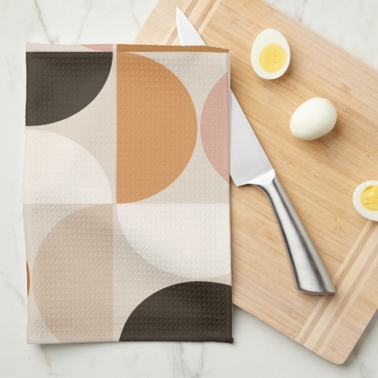 Mid Century Modern Retro Pattern Brown Earth Tones Theedoek (Quarter Fold)