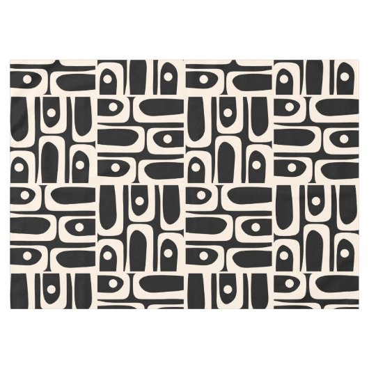 Mid Century Modern Retro Piquet Zwart en Crème Tafelkleed (Voorkant (Horizontaal))