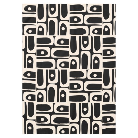 Mid Century Modern Retro Piquet Zwart en Crème Tafelkleed (Voorkant)