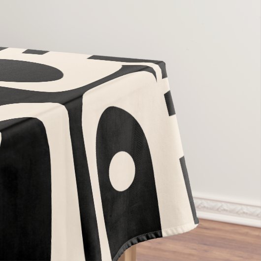 Mid Century Modern Retro Piquet Zwart en Crème Tafelkleed (Voorbeeld)