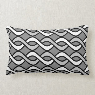 Mid-Century Modern Ribbons, grijs, zwart en wit Kussen