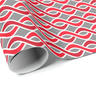 Mid-Century Modern Ribbons, rood en grijs / grijs Cadeaupapier