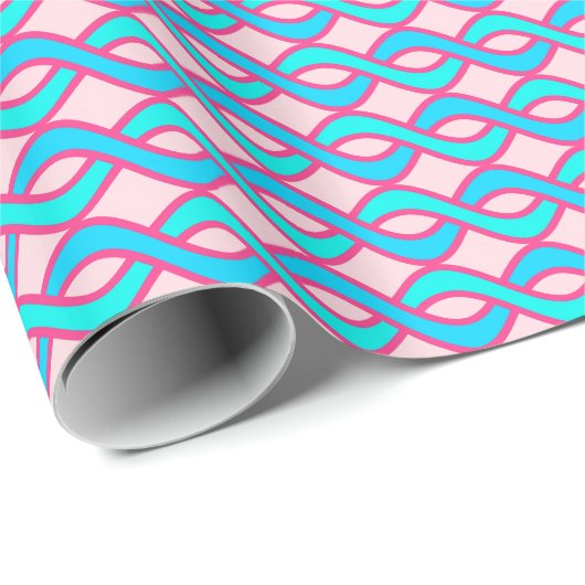 Mid-Century Modern Ribbons, turquoise en roze Cadeaupapier (Rol Hoek)