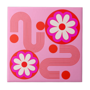 Mid Century Modern Roze Bloemen Abstracte Retro Tegeltje