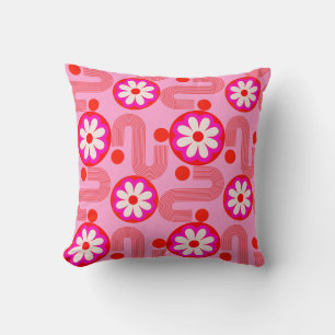 Mid Century Modern Roze Bloemen Retro Patroon Kussen
