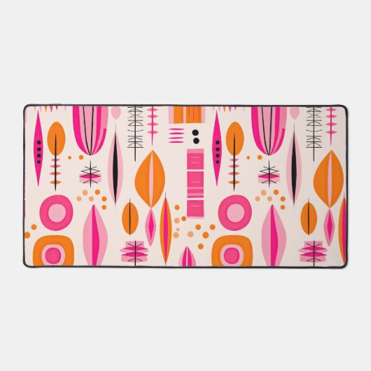 Mid Century Modern Roze & Sinaasappel Abstract Pat Bureaumat (Voorkant)