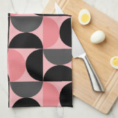 Mid-Century Modern Roze zwart en grijs Theedoek (Quarter Fold)