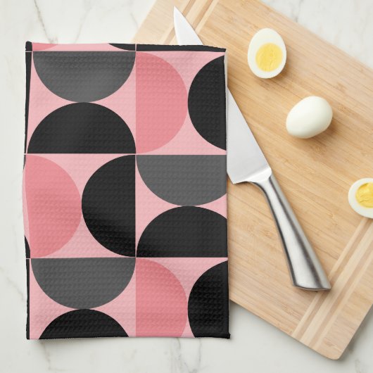 Mid-Century Modern Roze zwart en grijs Theedoek (Quarter Fold)