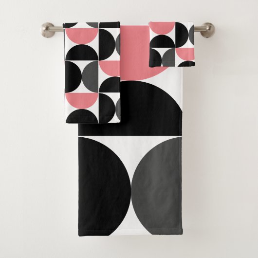 Mid-Century Modern Roze Zwart-wit Bad Handdoek (Insitu)