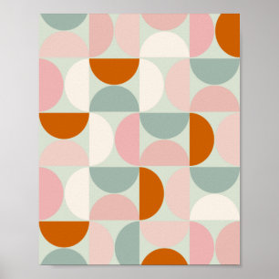 Mid Century Modern Sage Green Blush Oranje Patroon Poster