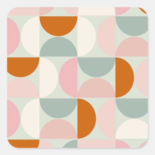 Mid Century Modern Sage Green Blush Oranje Patroon Vierkante Sticker (Voorkant)