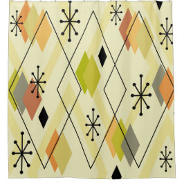 Mid Century Modern Scattered Diamonds Chartreuse Douchegordijn