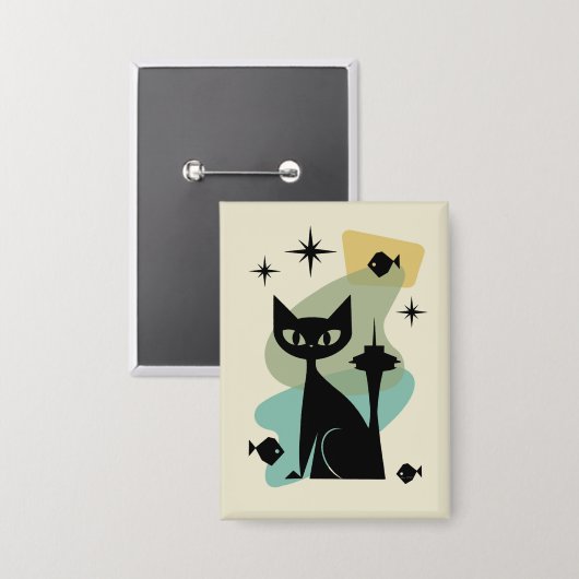 Mid Century Modern Seattle Cat Button (Voorkant / Achterkant)