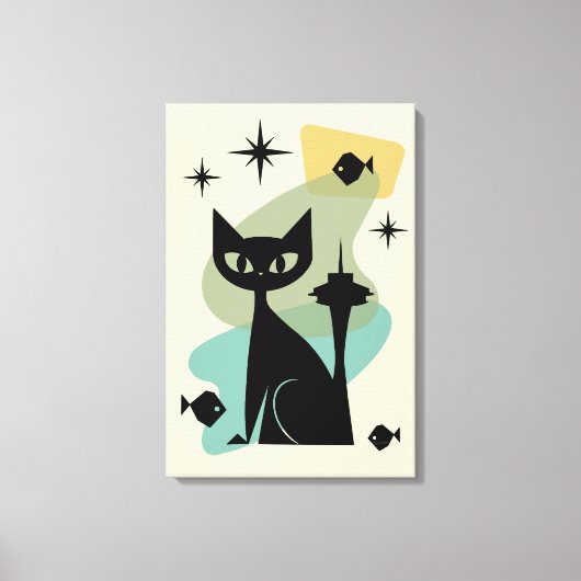 Mid Century Modern Seattle Cat Canvas Afdruk (Voorkant)
