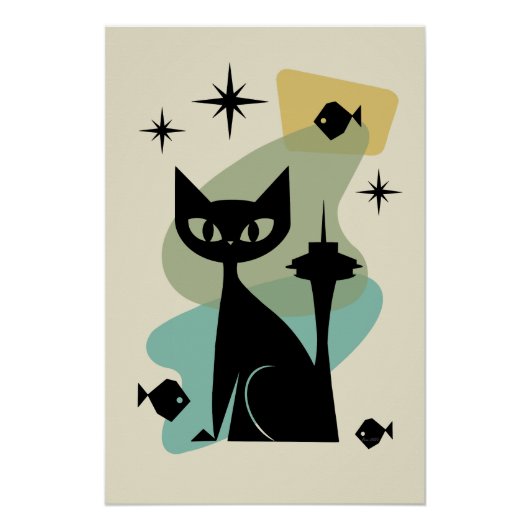 Mid Century Modern Seattle Cat Perfect Poster (Voorkant)