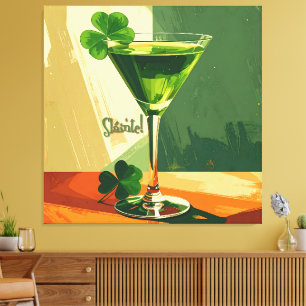 Mid Century Modern Shamrock Martini Sláinte! Canvas Afdruk
