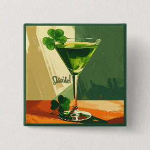 Mid Century Modern Shamrock Martini Sláinte! Vierkante Button 5,1 Cm