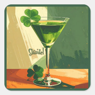Mid Century Modern Shamrock Martini Sláinte! Vierkante Sticker