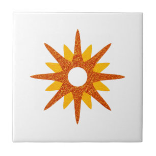 Mid-Century Modern Single Oranje Starburst Tegeltje