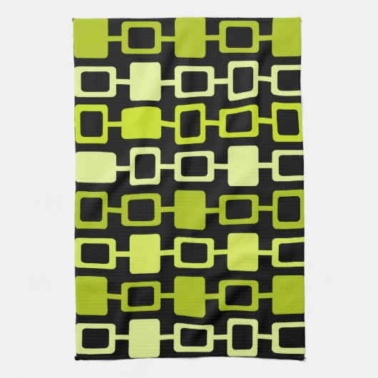 Mid Century Modern Square Columns Black Chartreuse Theedoek (Verticaal)