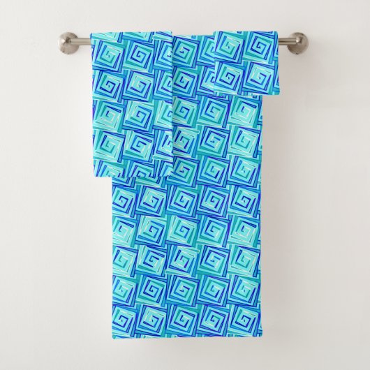 Mid-Century Modern Square Spirals, Aqua Multi Bad Handdoek (Insitu)