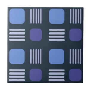 Mid-Century Modern Squares Lines Dark Blue Tegeltje