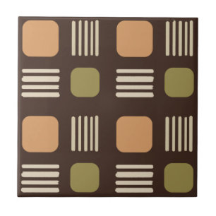 Mid-Century Modern Squares Lines Dark Brown Tegeltje