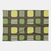 Mid-Century Modern Squares Lines Dark Chartreuse Theedoek (Horizontaal)