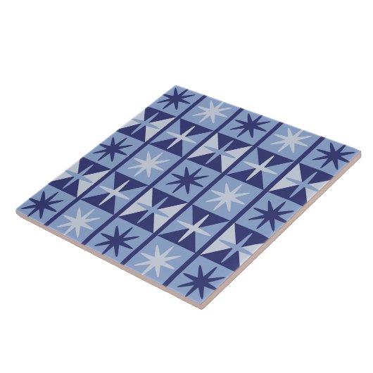 Mid Century Modern Starburst Pattern in Blues Tegeltje (Zijkant)