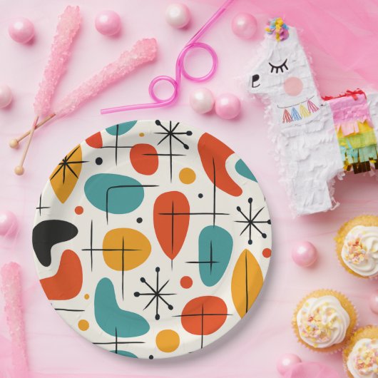 Mid Century Modern Starburst Pattern Papieren Bordje (Feest)