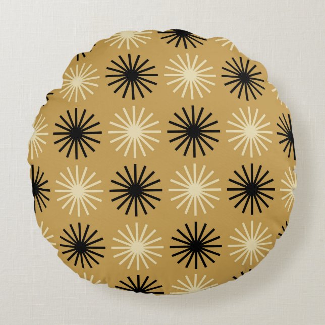 Mid Century Modern Starburst Pattern Rond Kussen (Voorkant)