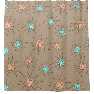 Mid-Century Modern Starburst Pattern Tan Douchegordijn