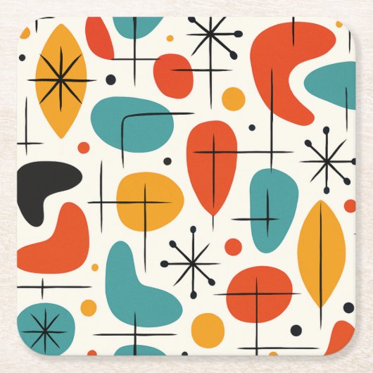 Mid Century Modern Starburst Pattern Vierkante Kartonnen Onderzetter (Voorkant)