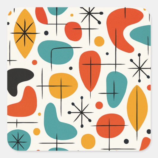 Mid Century Modern Starburst Pattern Vierkante Sticker (Voorkant)