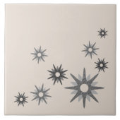 Mid-Century Modern Starburst Silver Ceramic Tile Tegeltje (Voorkant)