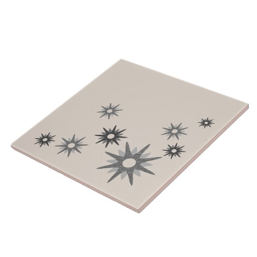 Mid-Century Modern Starburst Silver Ceramic Tile Tegeltje (Zijkant)