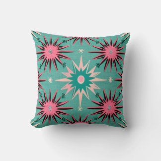 Mid-Century Modern Starburst ver weg roze en Blauw Kussen
